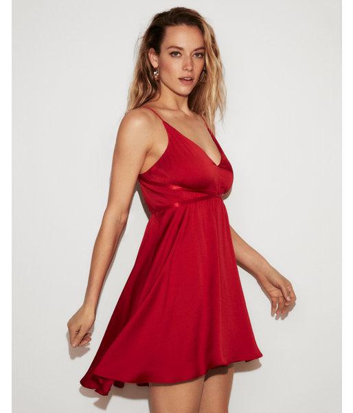 Lyst Express Satin Fit And Flare Babydoll Dress In Red Gallery Women S Babydoll Dress