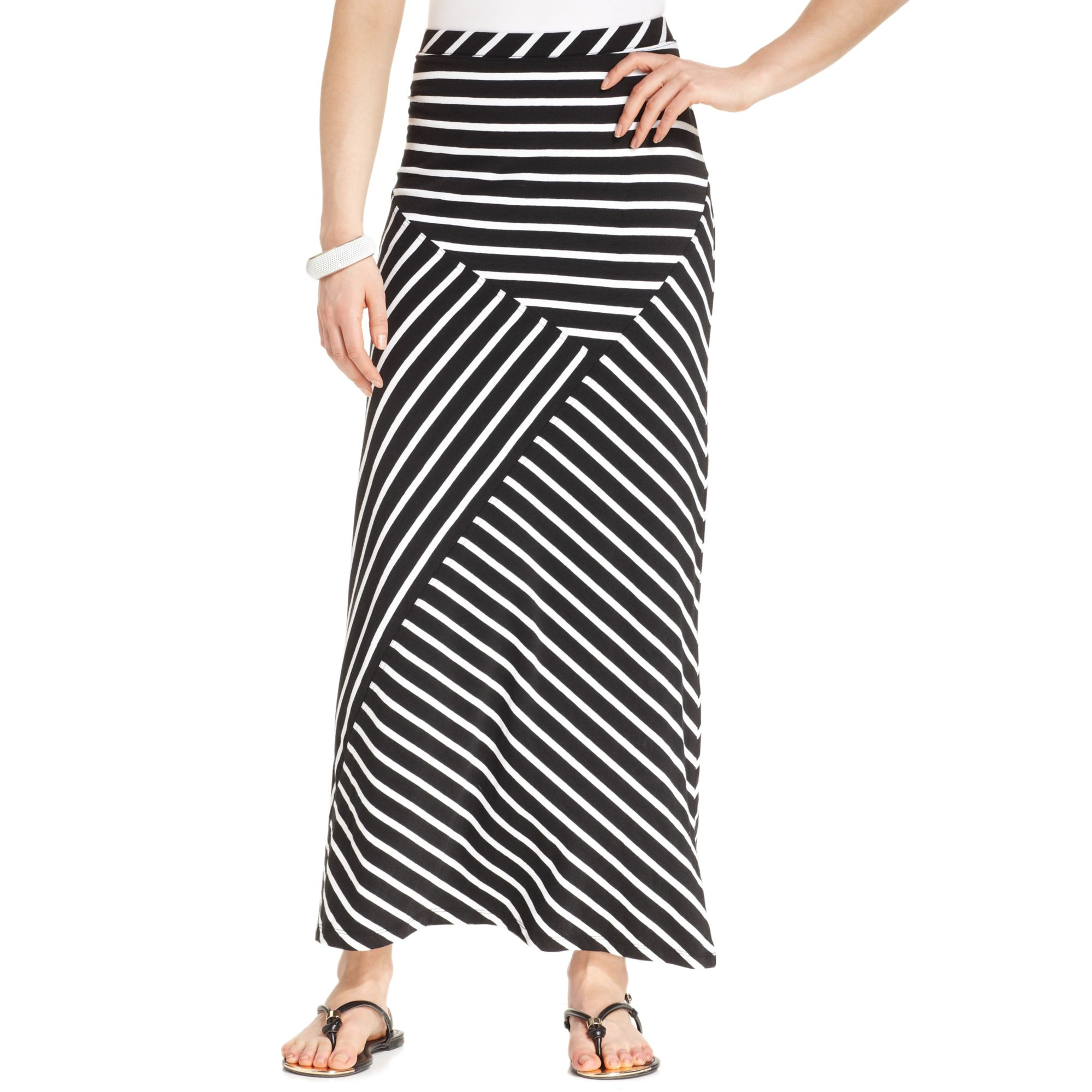 Jones New York Signature Seamed Striped Maxi Skirt in Black (Black ...