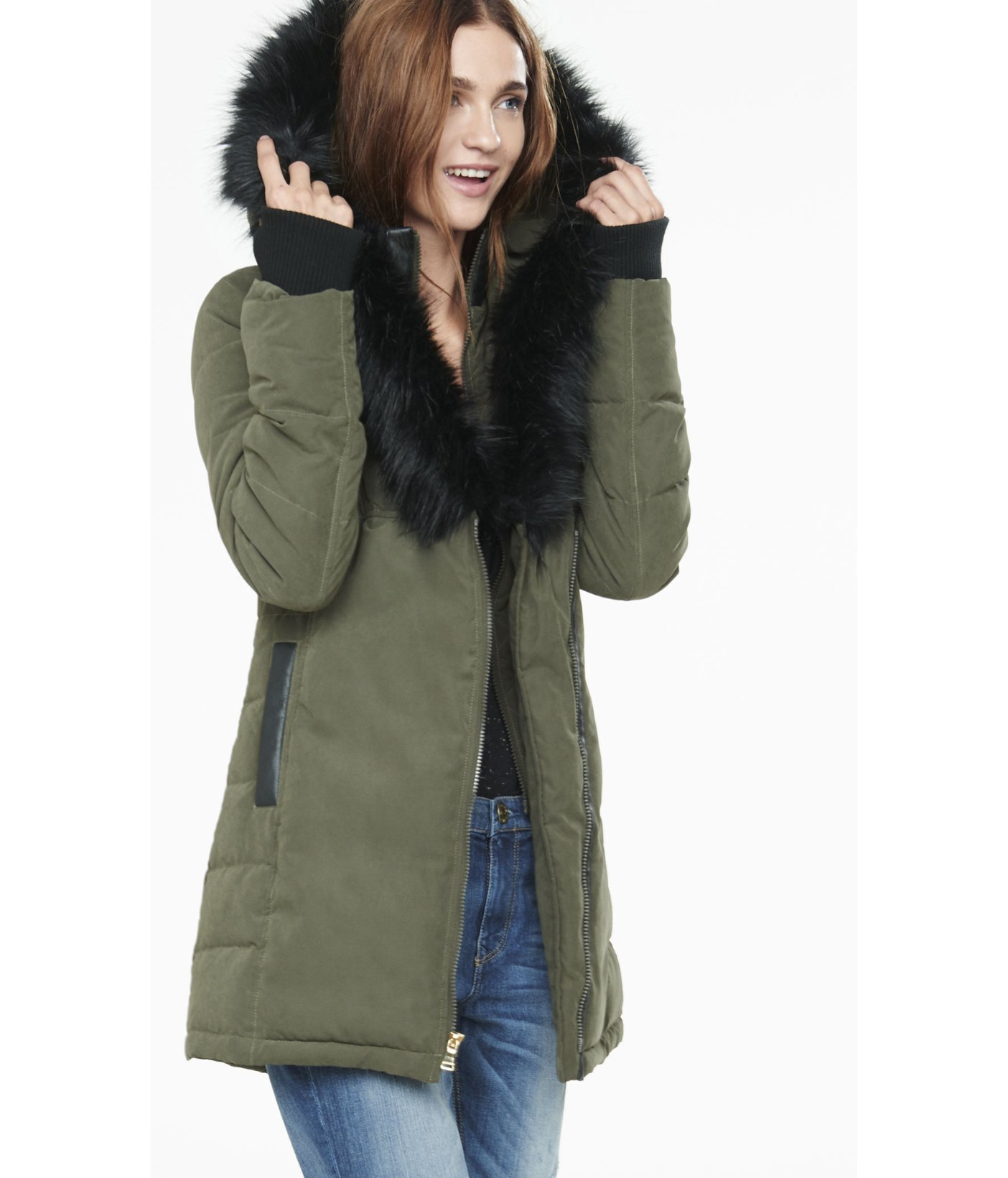Express Faux Fur Trimmed Leopard Print Puffer Jacket In White Lyst Asos Faux Fur Leopard Print Coat Lyst
