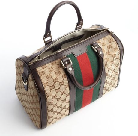 Gucci Canvas Vintage Web Boston Bag in Multicolor (brown) | Lyst
