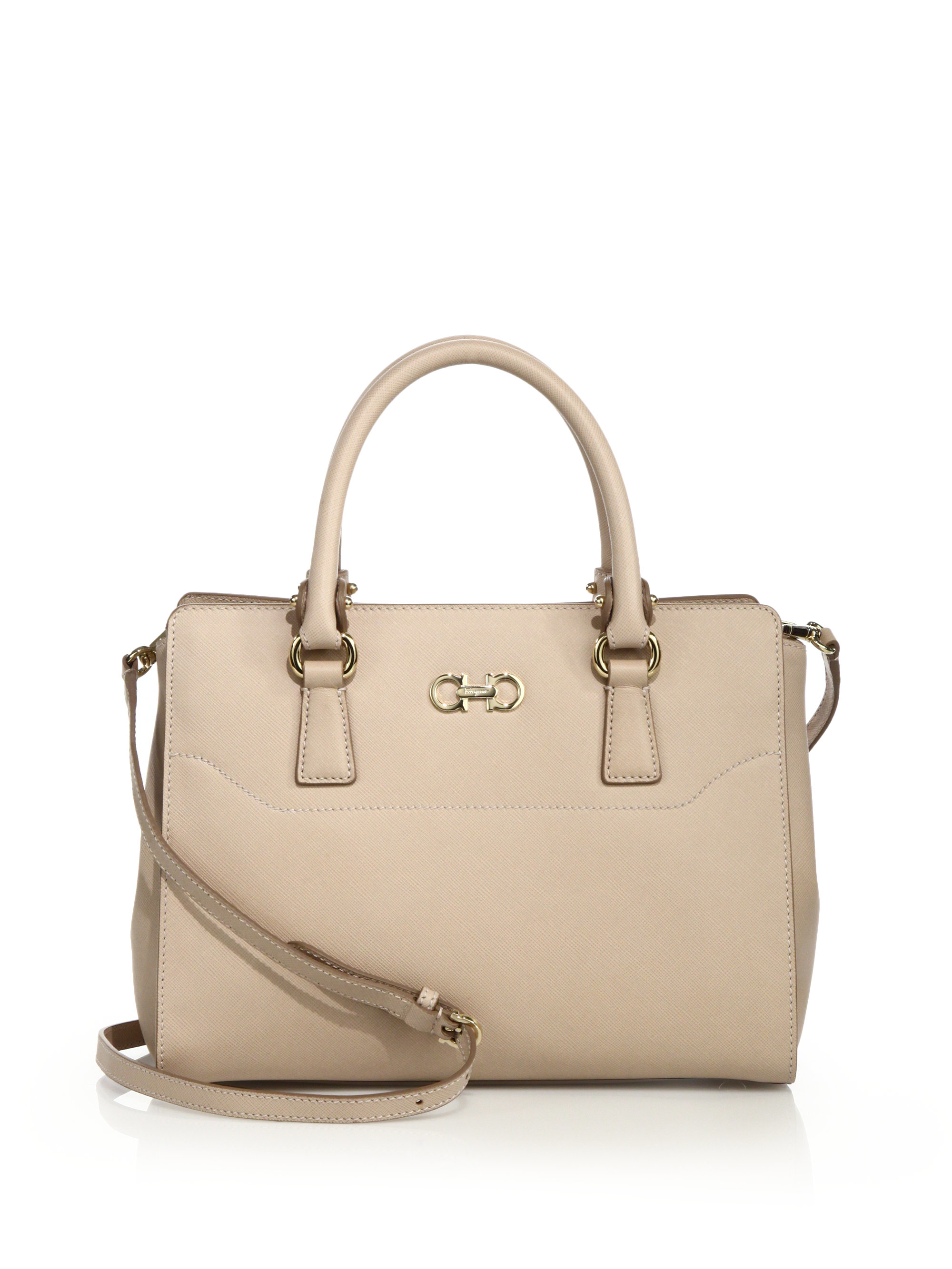 Lyst Ferragamo Beky Small Saffiano Leather Tote In Natural Gallery