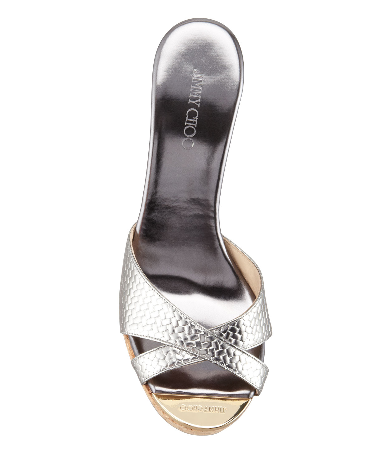 Lyst - Jimmy Choo Perfume Metallic Crisscross Cork Wedge Slide Anthracite in Metallic