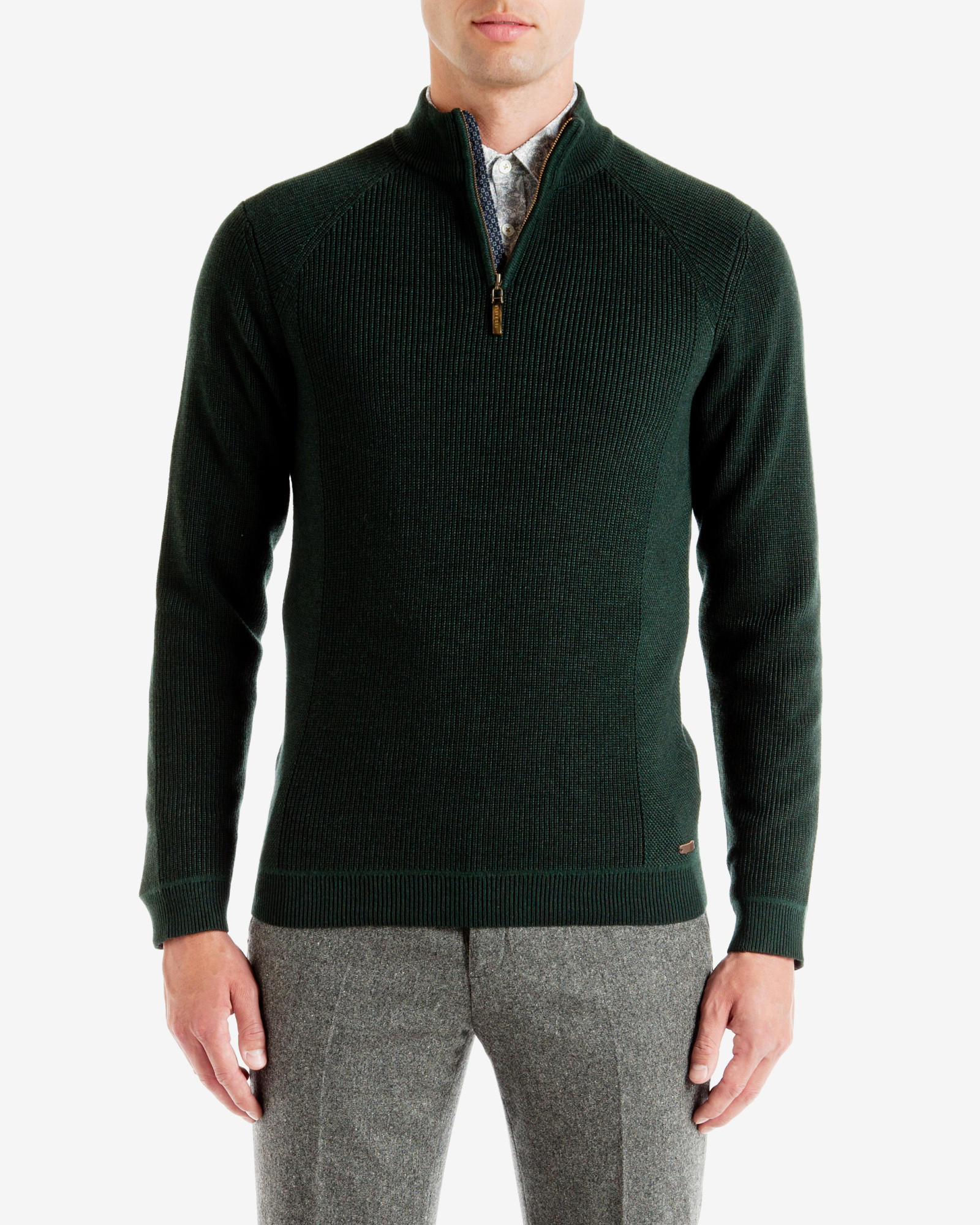 Lyst - Ted Baker Ribbed Funnel Neck Jumper in Green for Men