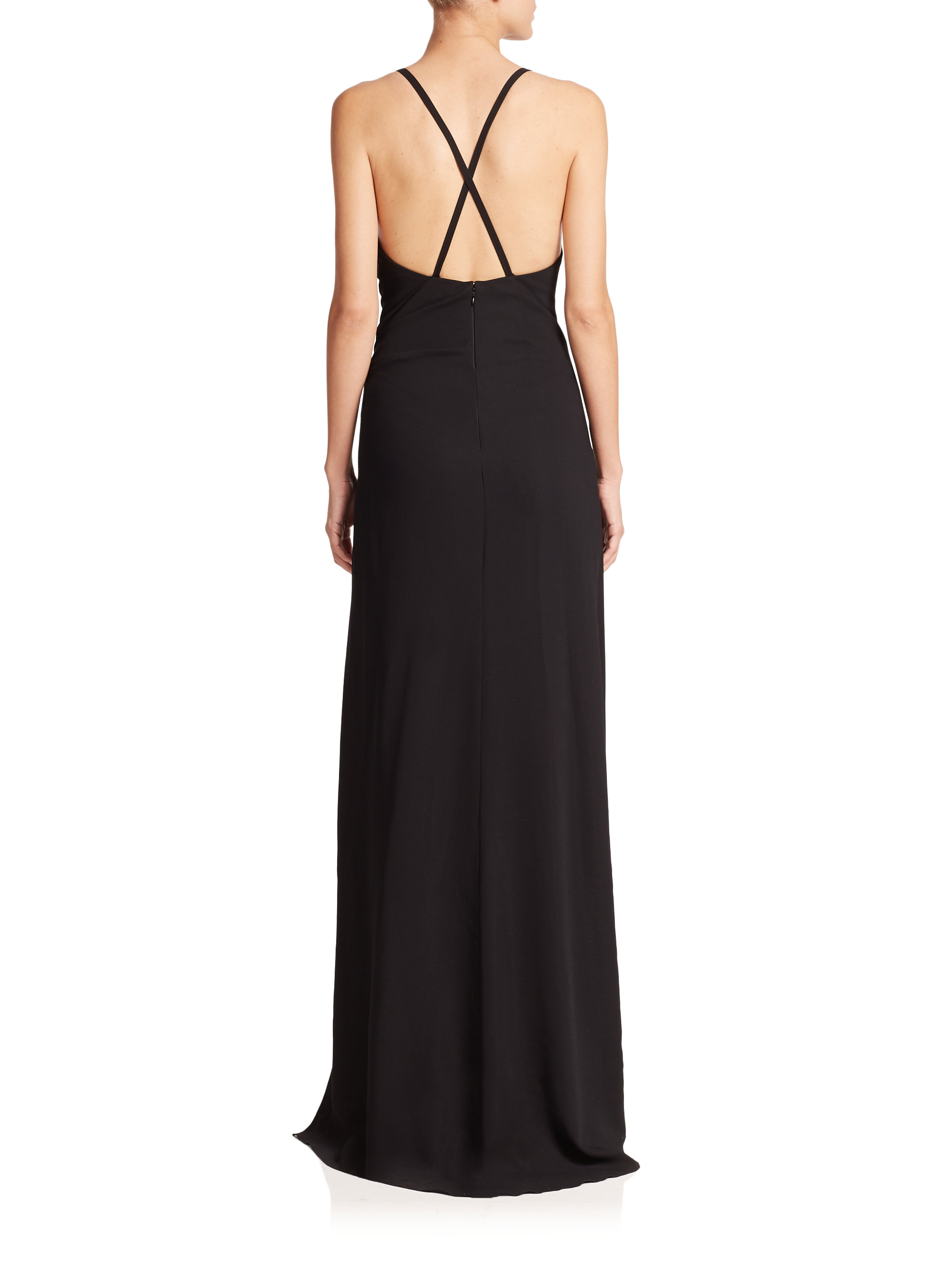 Lyst - Roberto Cavalli Pleated Deep V Snake Detail Gown in Black
