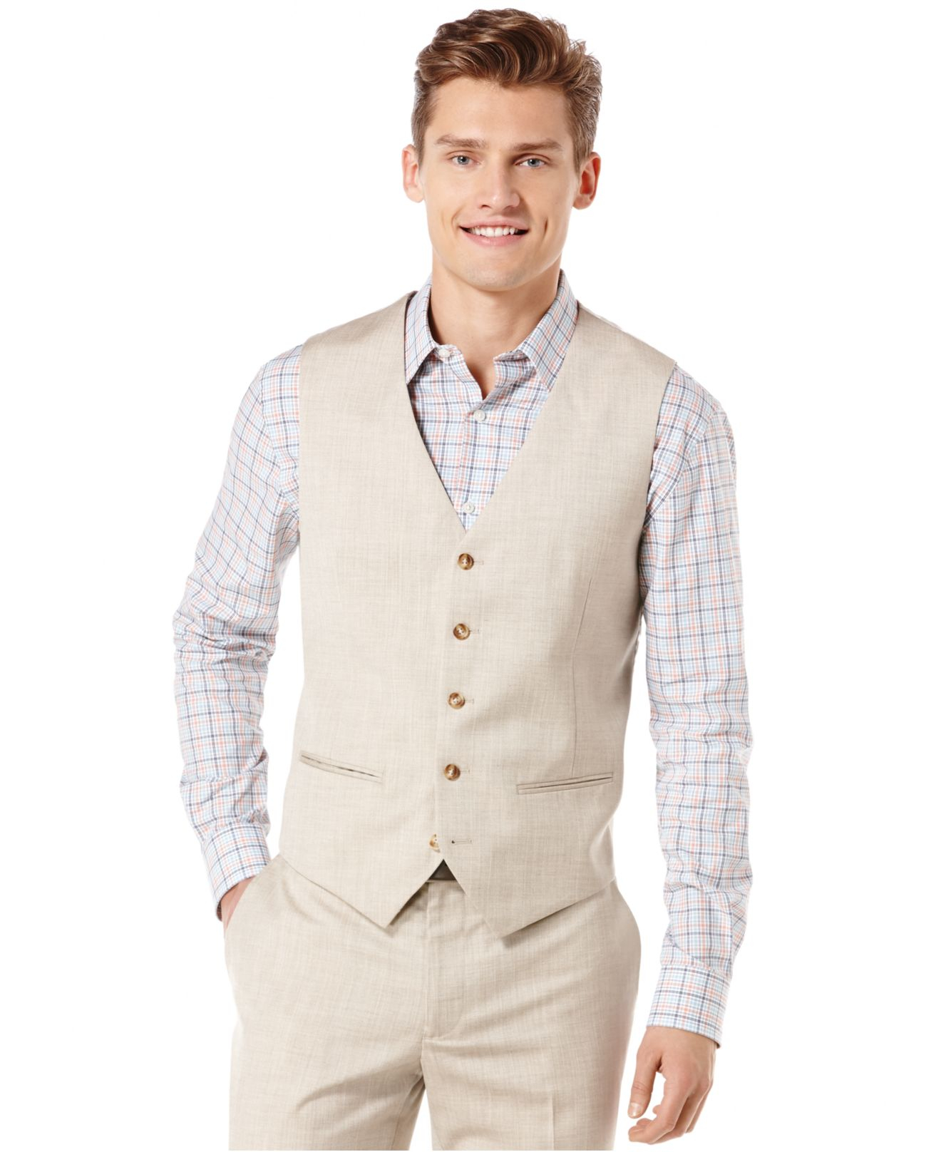 Perry ellis Texture Vest in Natural for Men (Natural Linen) | Lyst