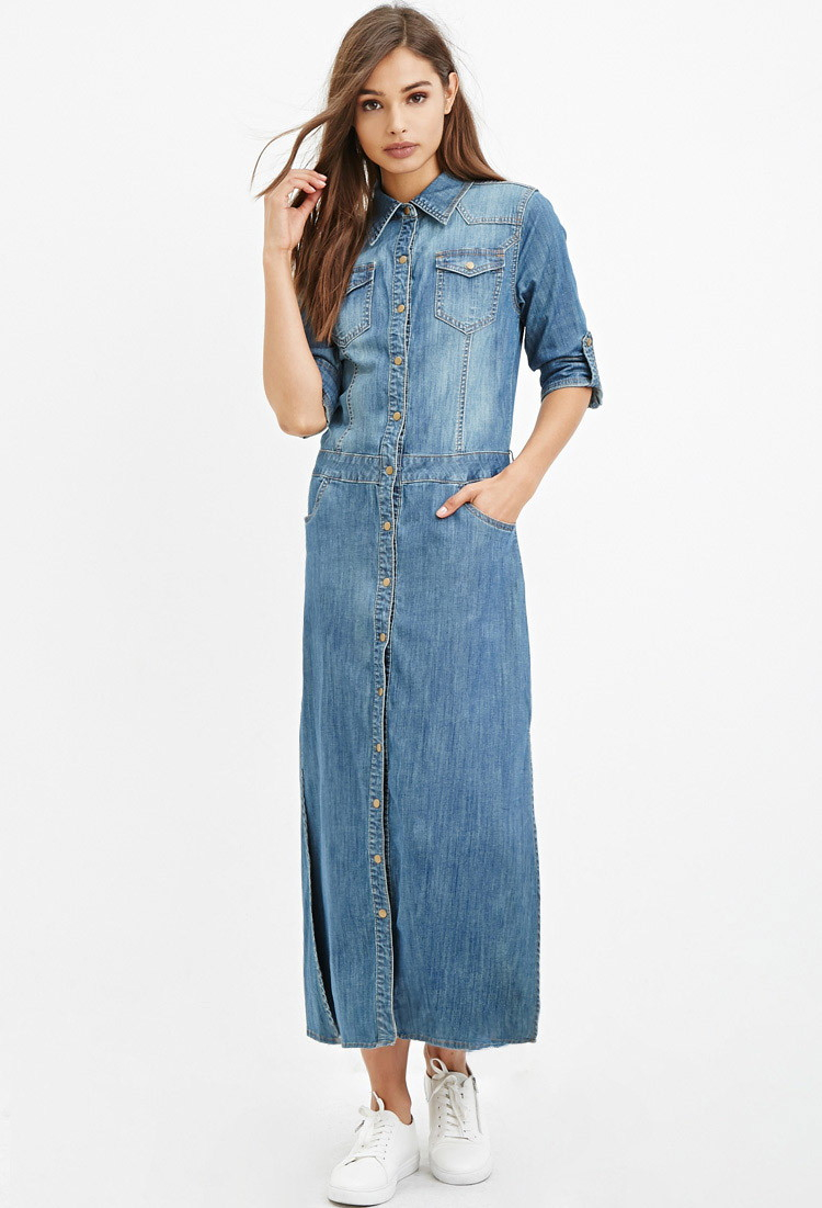 denim floor length dress