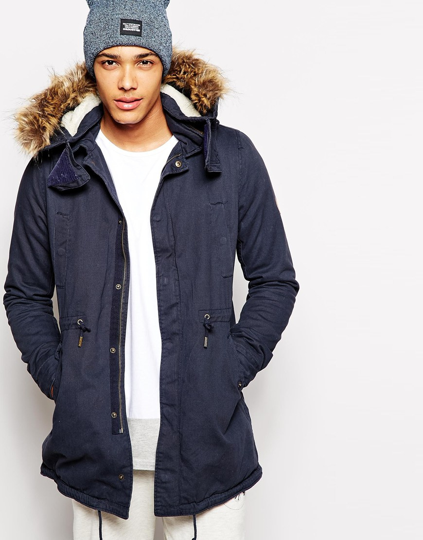Lyst - Native Youth Sherpa Lined Washed Parka in Blue for Men