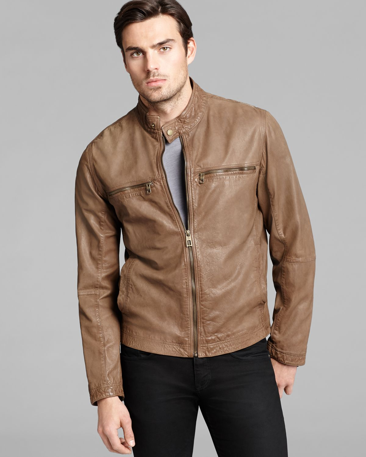 Cole Haan Vintage Leather Moto Jacket In Brown For Men Lyst Gallery