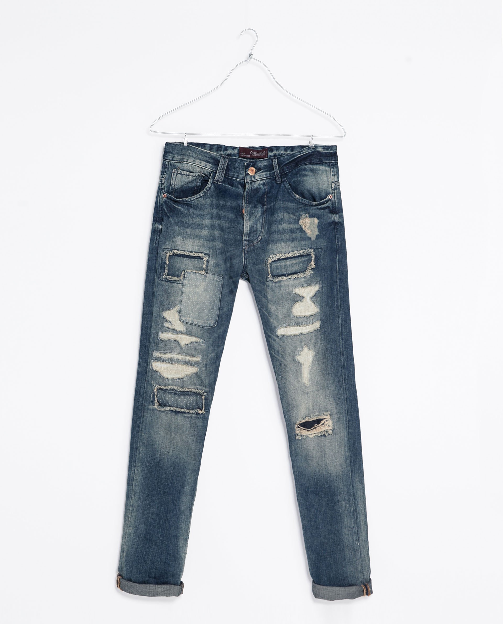 Zara Ripped and Patched Jeans in Blue for Men (Dark blue) | Lyst