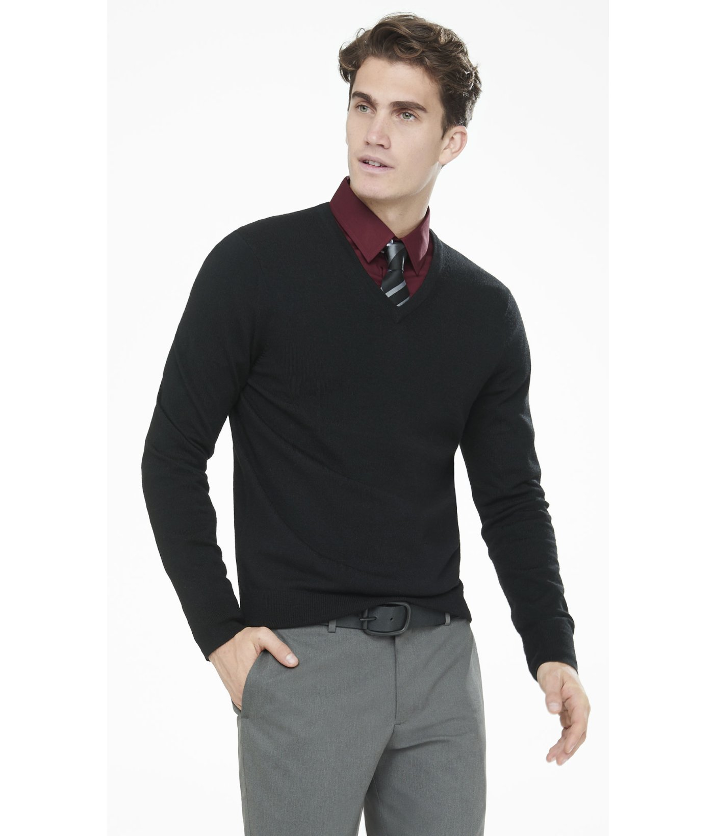 Express Merino Wool V-neck Sweater in Black for Men | Lyst