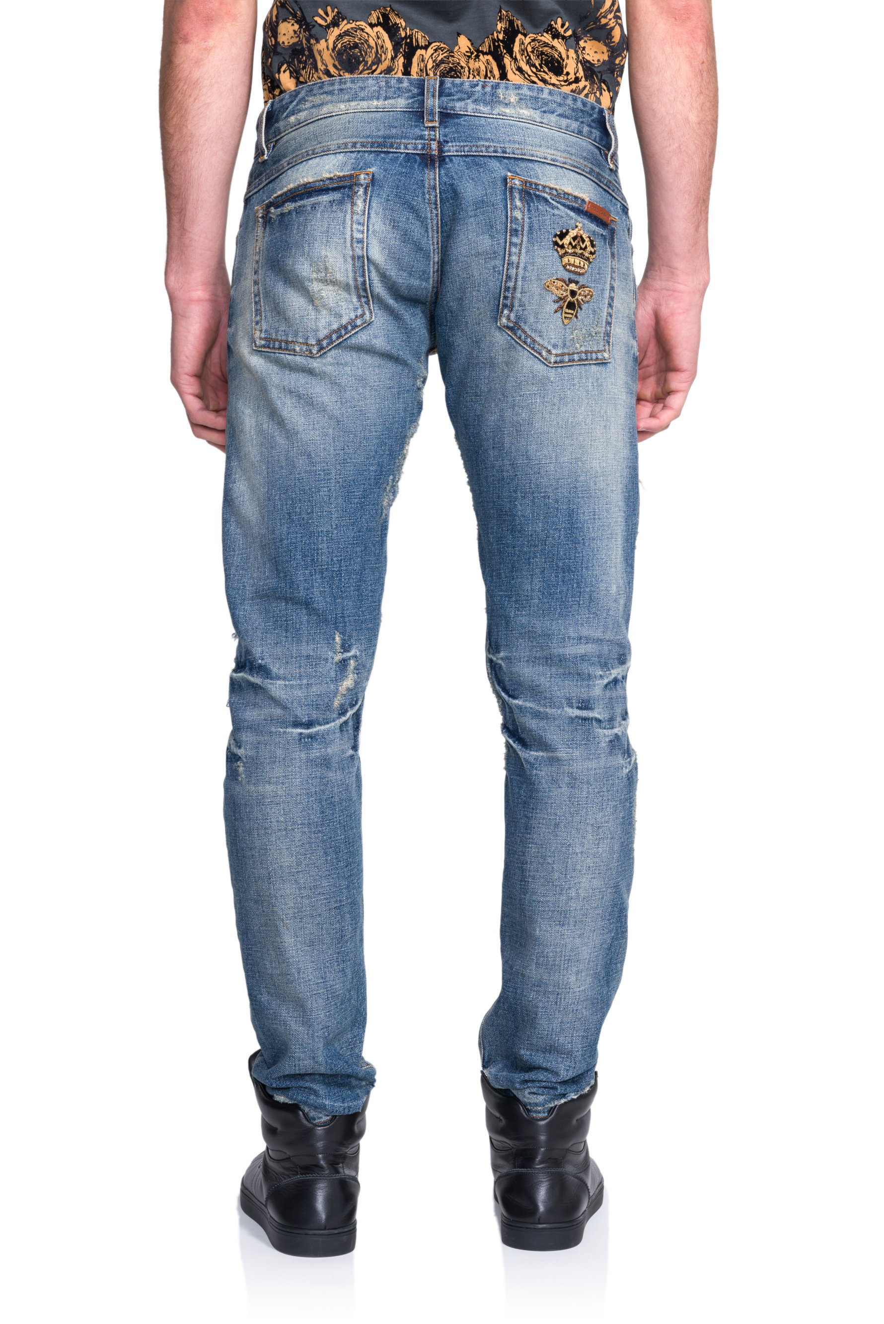 Dolce & gabbana Distressed Crown Patch Denim Jeans in Blue for Men Lyst