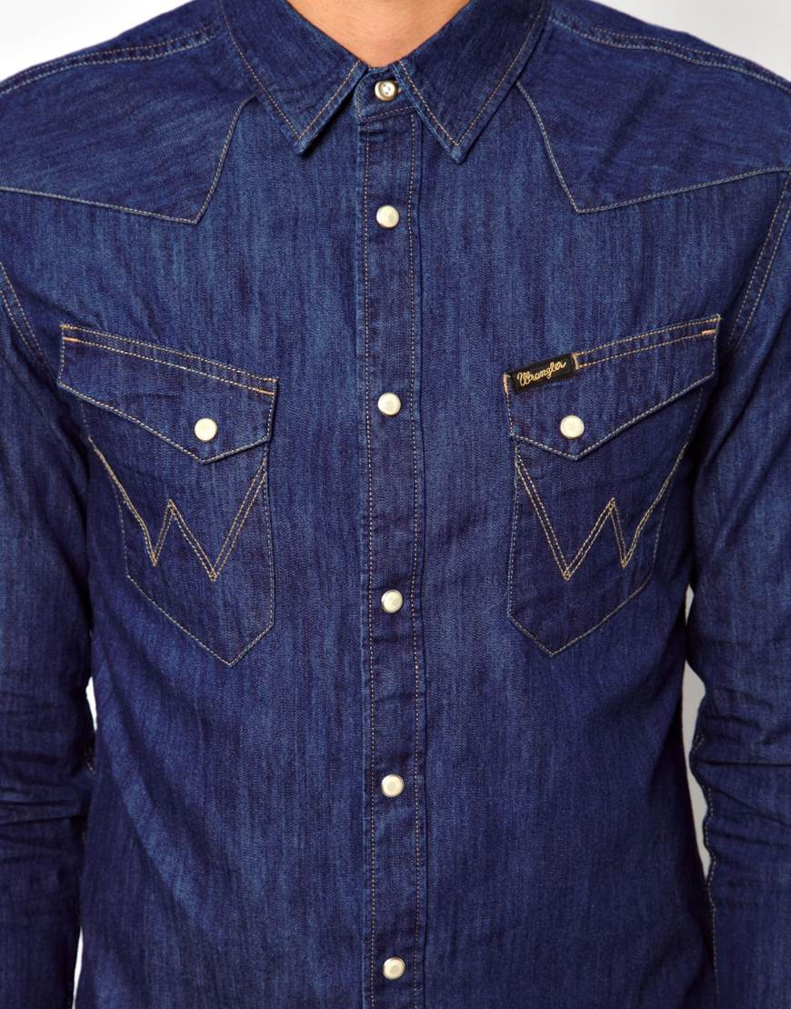 Lyst Wrangler Denim Shirt  Slim Fit City Western in Blue 