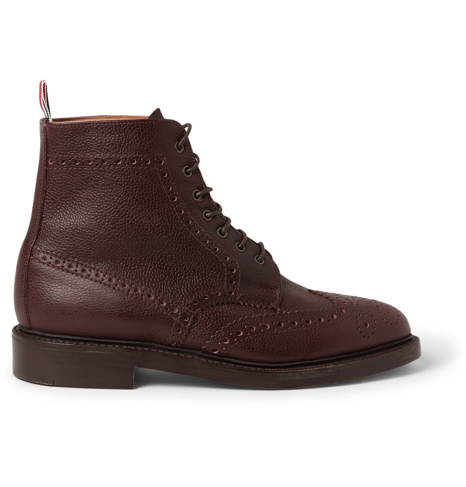 Lyst - Thom browne Pebble-Grain Leather Brogue Boots in Brown for Men