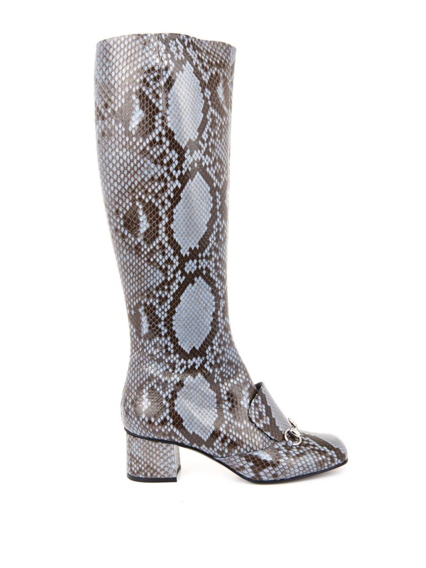 Lyst - Gucci Lillian Horsebit Python Boots in Blue