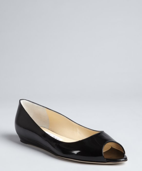 Jimmy choo Black Patent Leather Beck Peep Toe Flats in Black Lyst