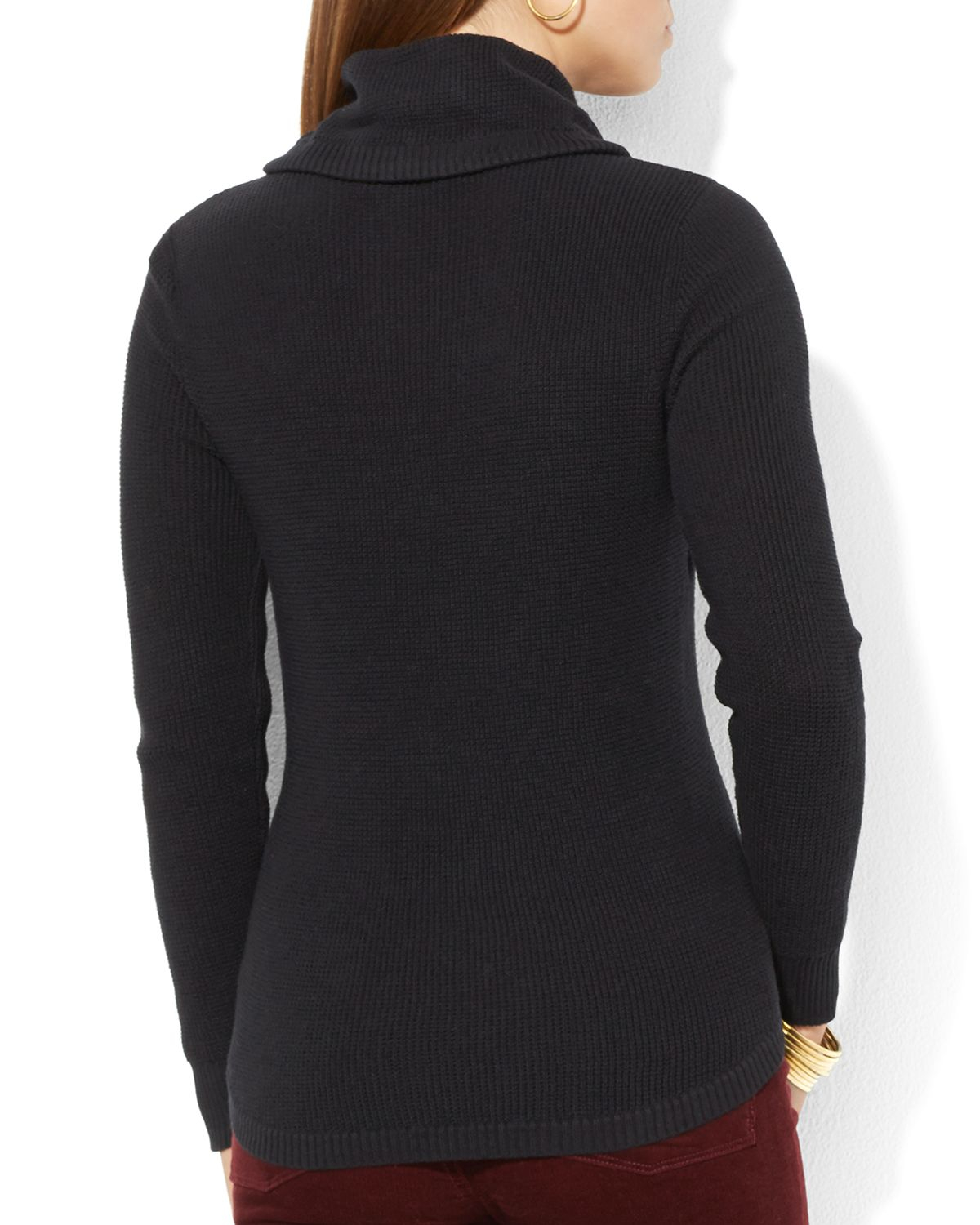 Ralph lauren Lauren Drawstring Cowl Neck Sweater in Black Lyst