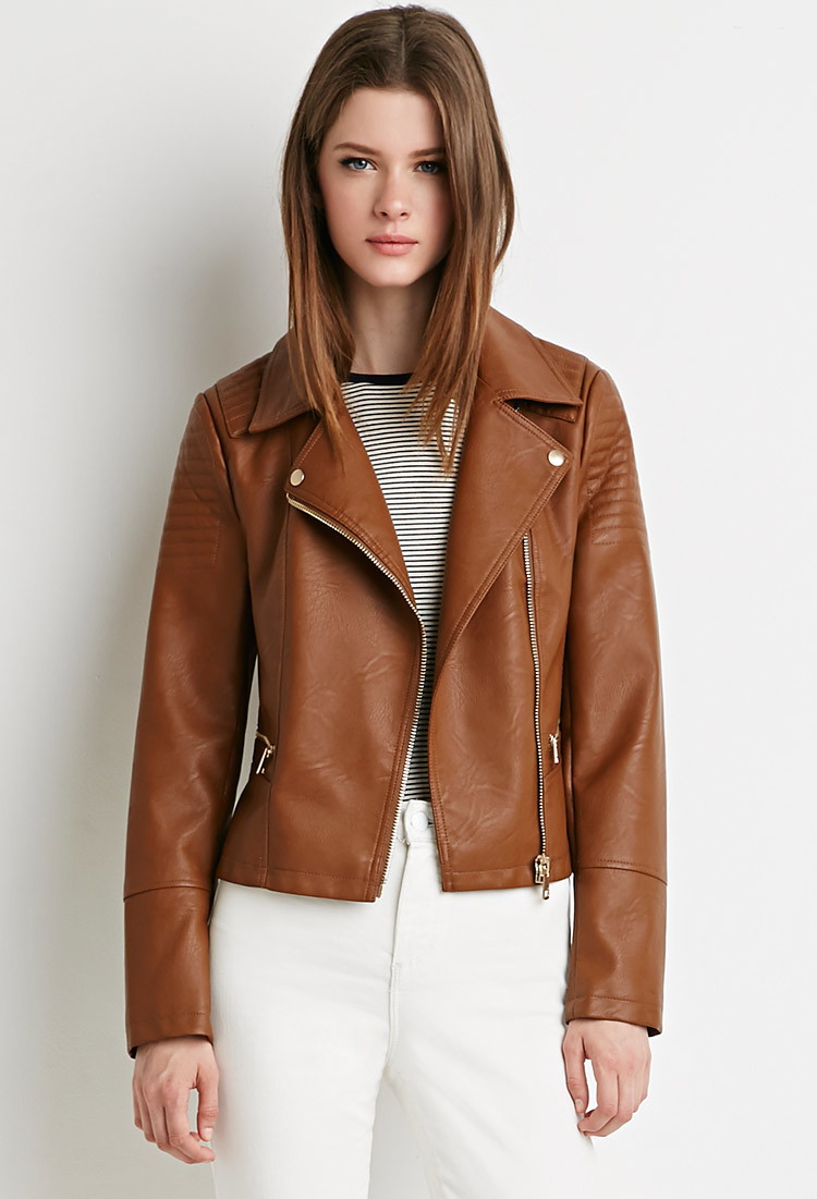 Forever 21 Quilted Moto Jacket In Brown Lyst Gallery Women S Quilted Jackets