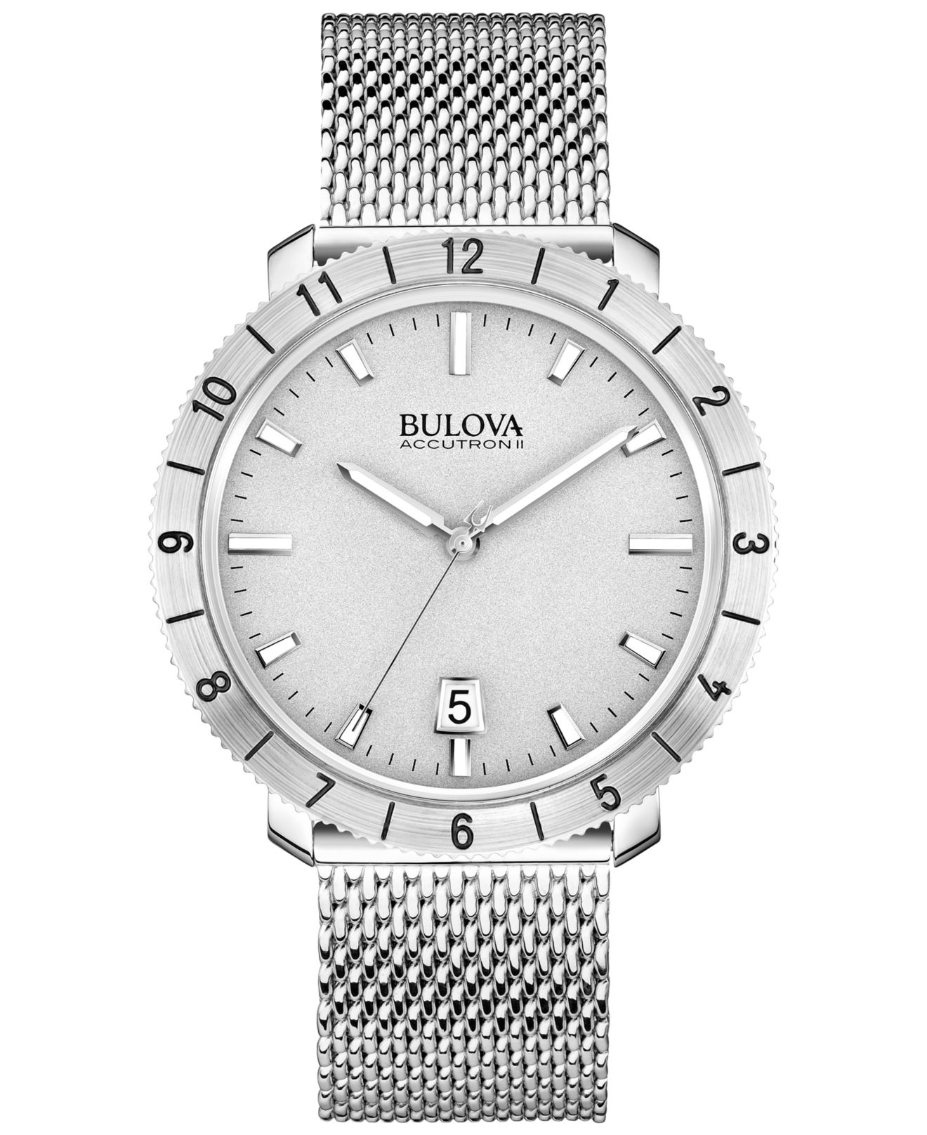 Bulova Ii Men'S Moonview Stainless Steel Mesh Bracelet Watch 42Mm ...