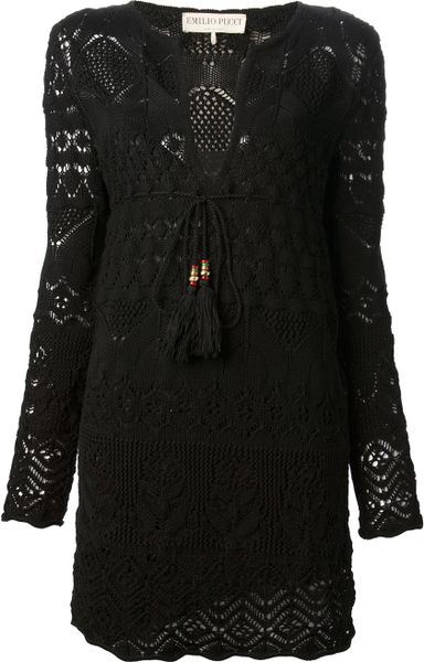 Emilio Pucci Crochet Knit Dress in Black | Lyst