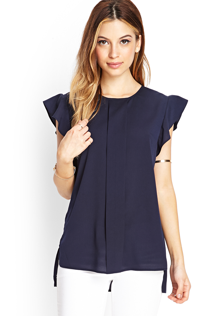 forever 21 pleated woven blouse in blue lyst forever 21 pleated woven blouse in blue lyst