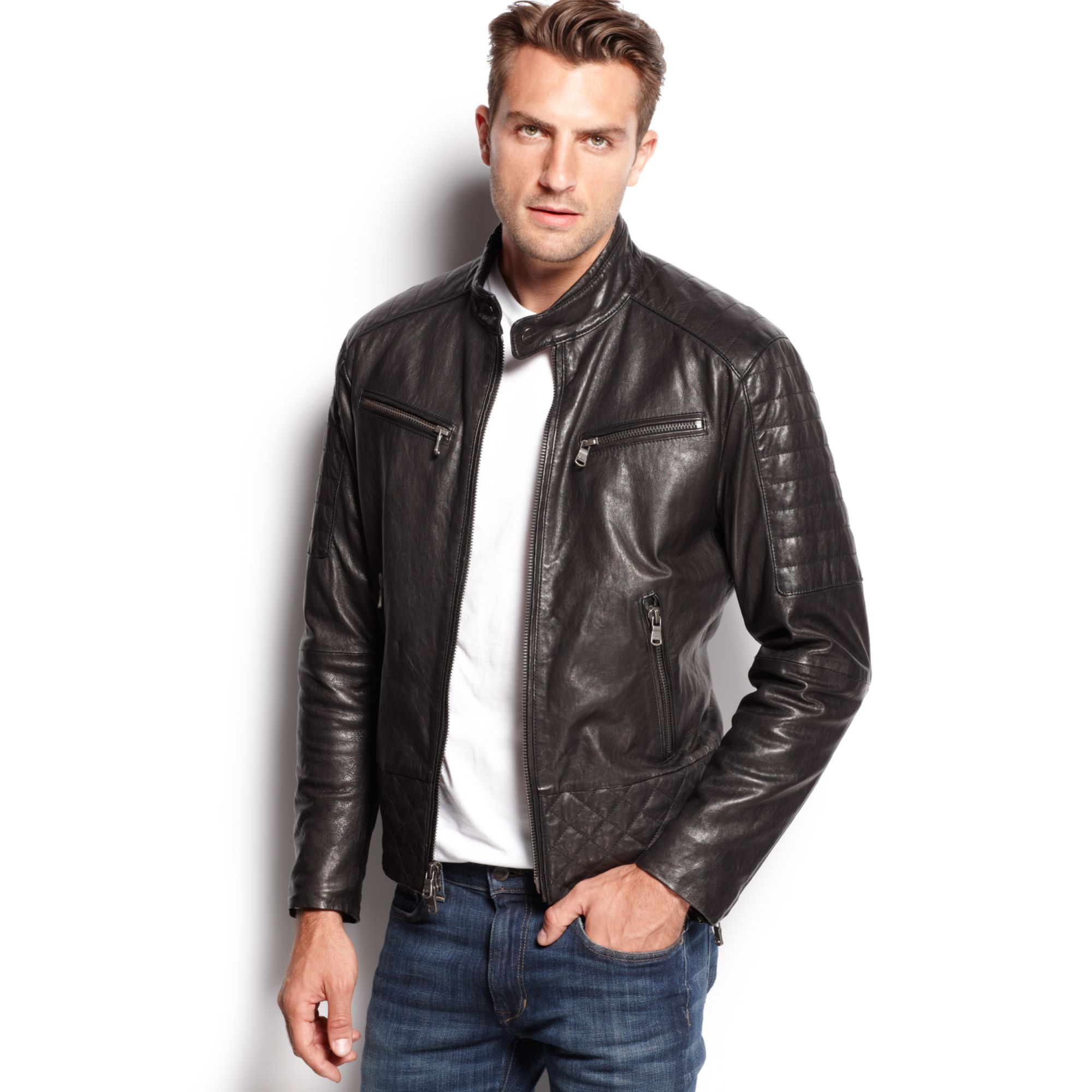 Lyst Michael Kors Quilted Washed Leather Jacket In Black For Men Gallery
