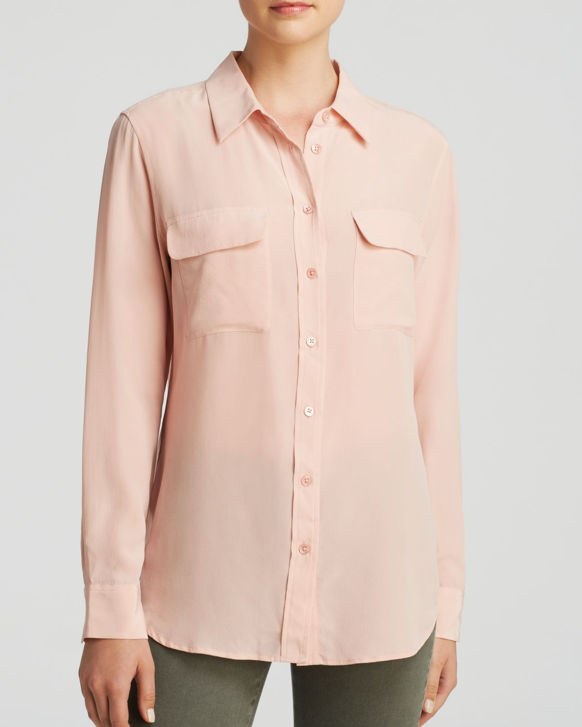 Lyst Equipment Blouse Slim Signature Silk in Pink