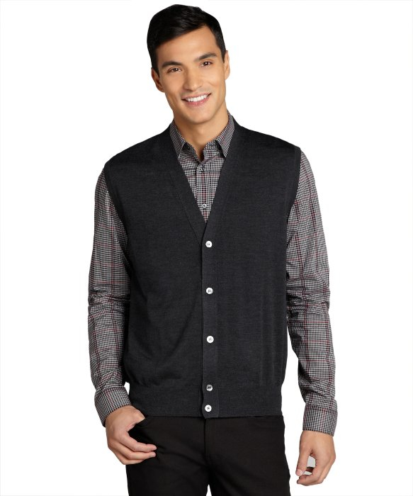 Lyst - Brioni Black Wool Button Front Sweater Vest in Black for Men