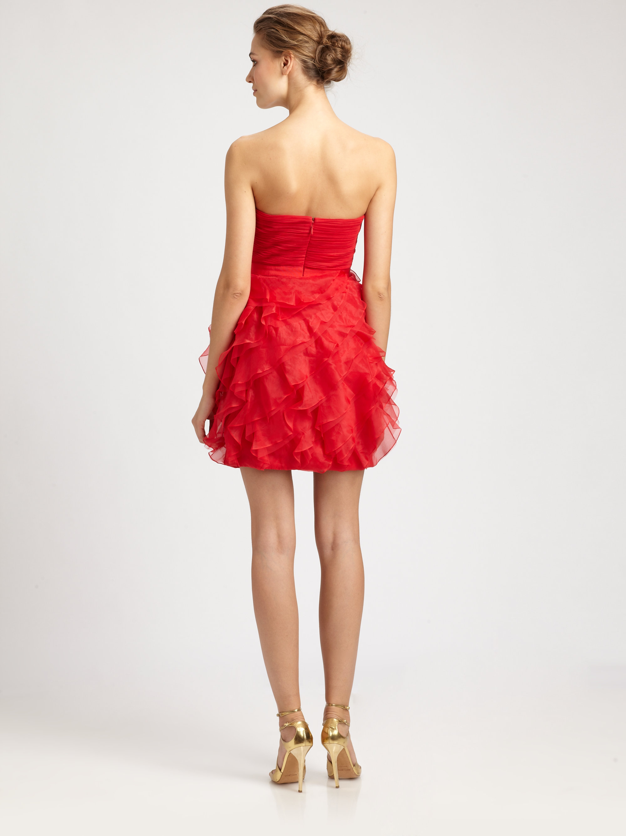 bcbgmaxazria strapless ruffled tulle gown
