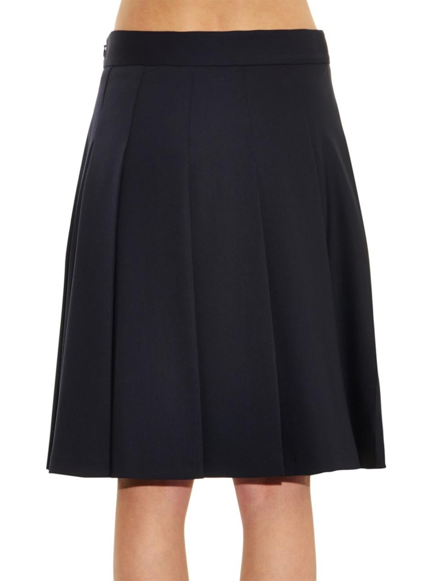 Jil sander navy Pleated Knee-Length Wool-Blend Skirt in Blue | Lyst