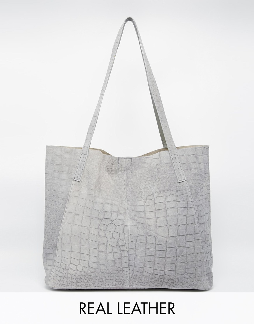 Asos Suede Embossed Croc Per Bag In Gray Lyst Gallery