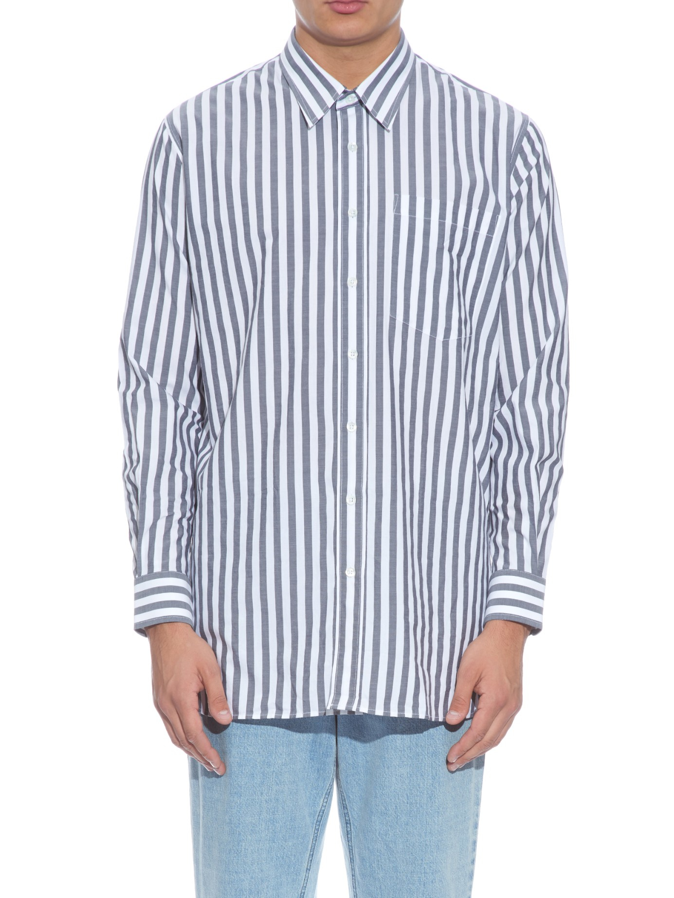 Ami Oversized Striped Cotton Shirt in Black for Men | Lyst