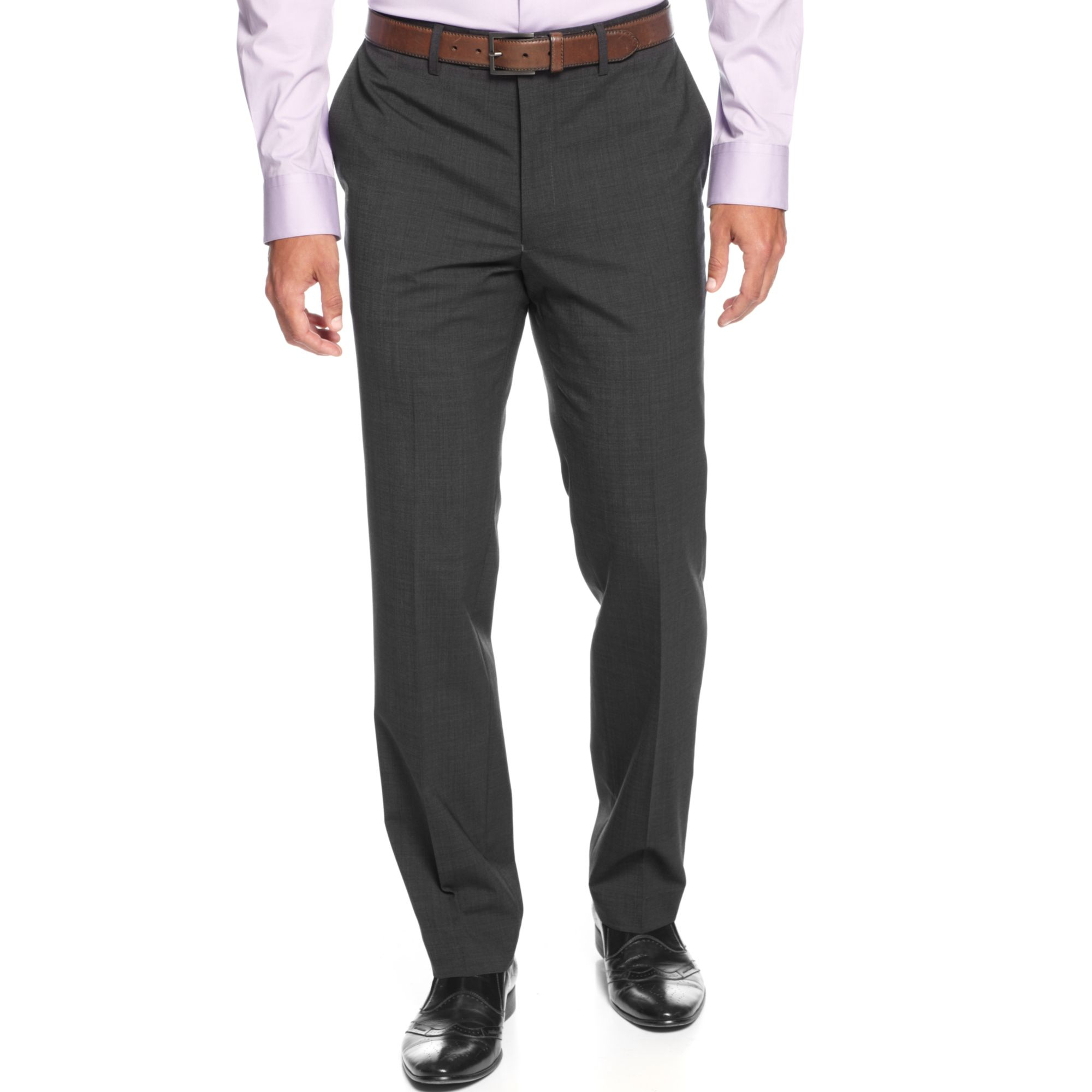 Kenneth Cole Wool-Blend Grey Tic Slim-Fit Dress Pants in Gray for Men ...