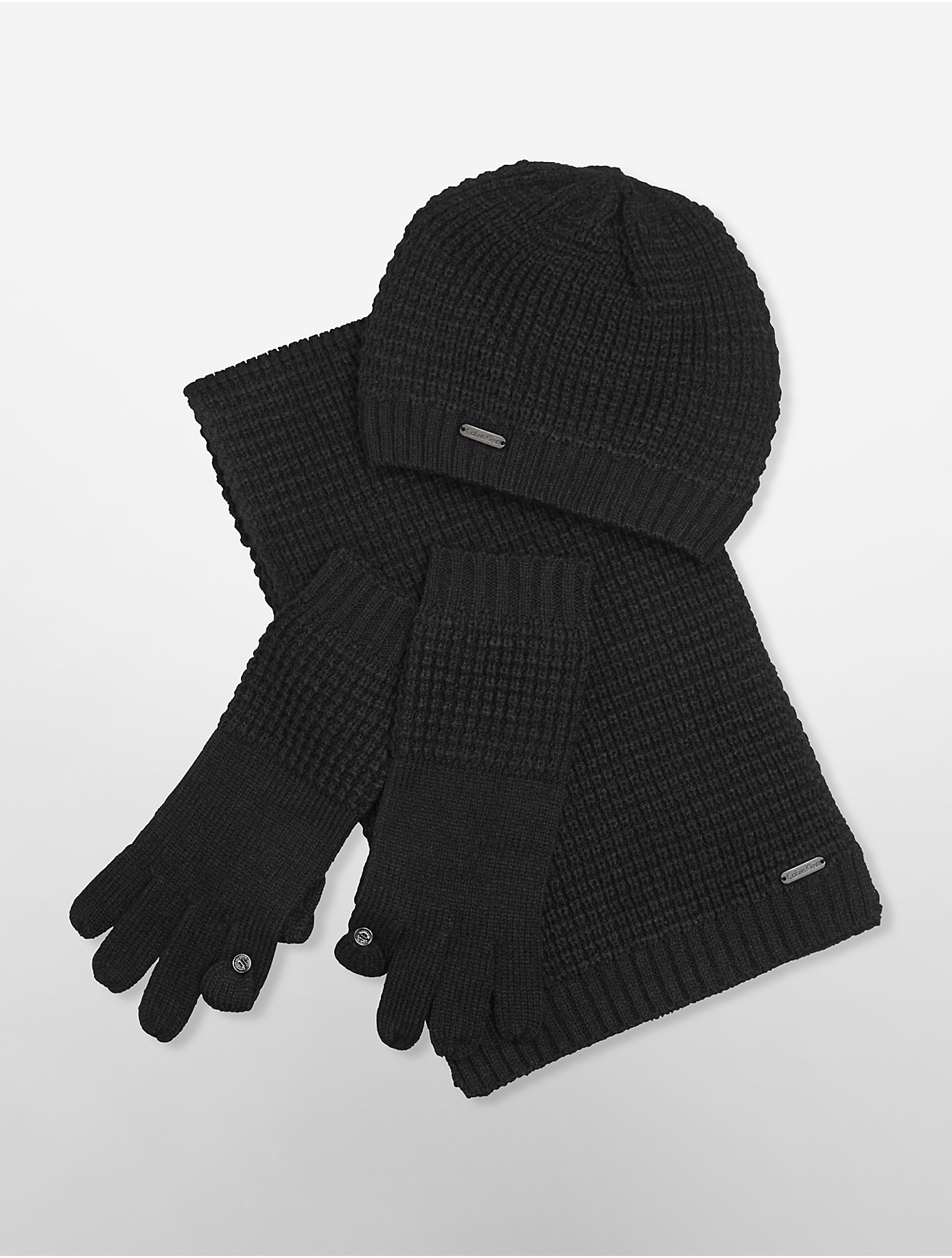 Womens black hat scarf and glove sets