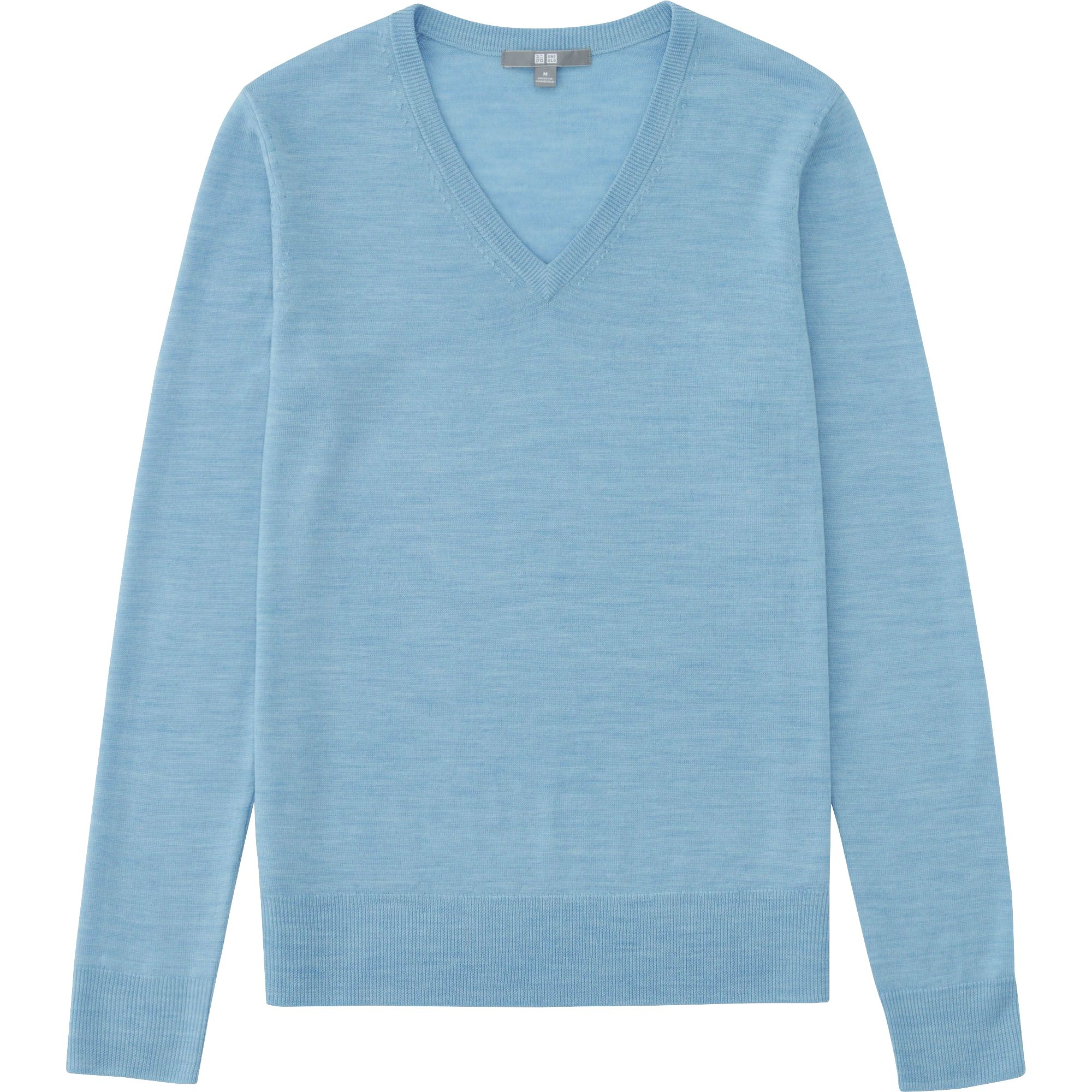 Uniqlo Women Extra Fine Merino V-neck Sweater in Blue | Lyst