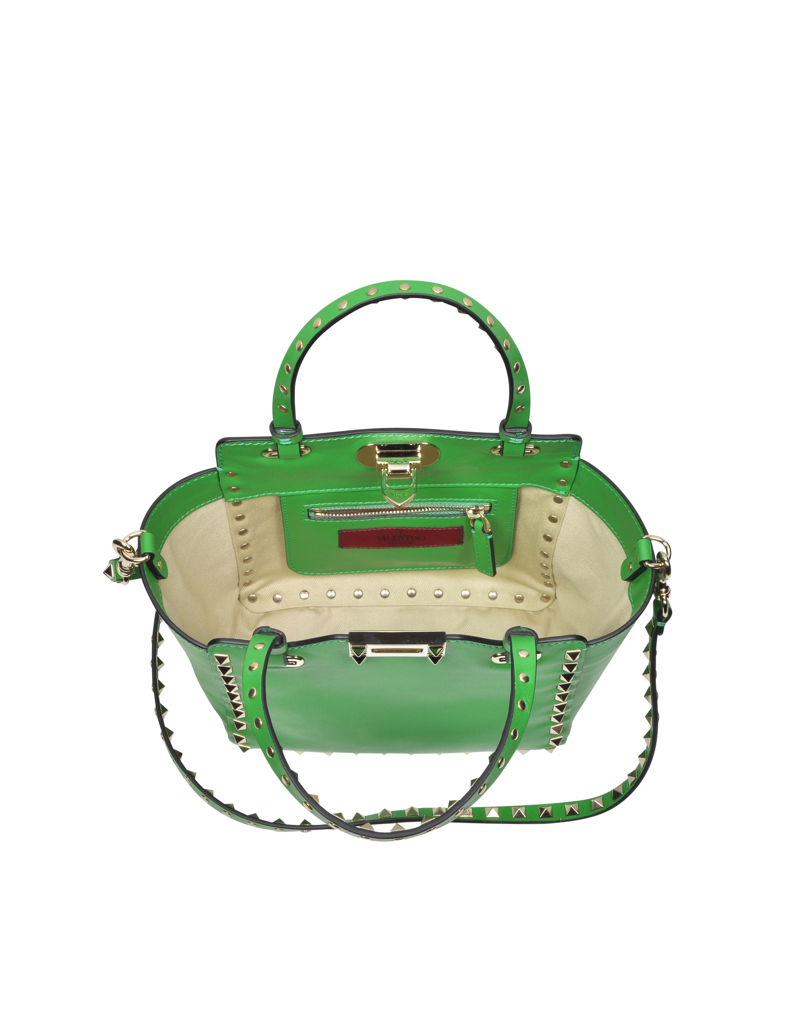 Lyst Valentino Rockstud Green Leather Mini Tote Bag in Green