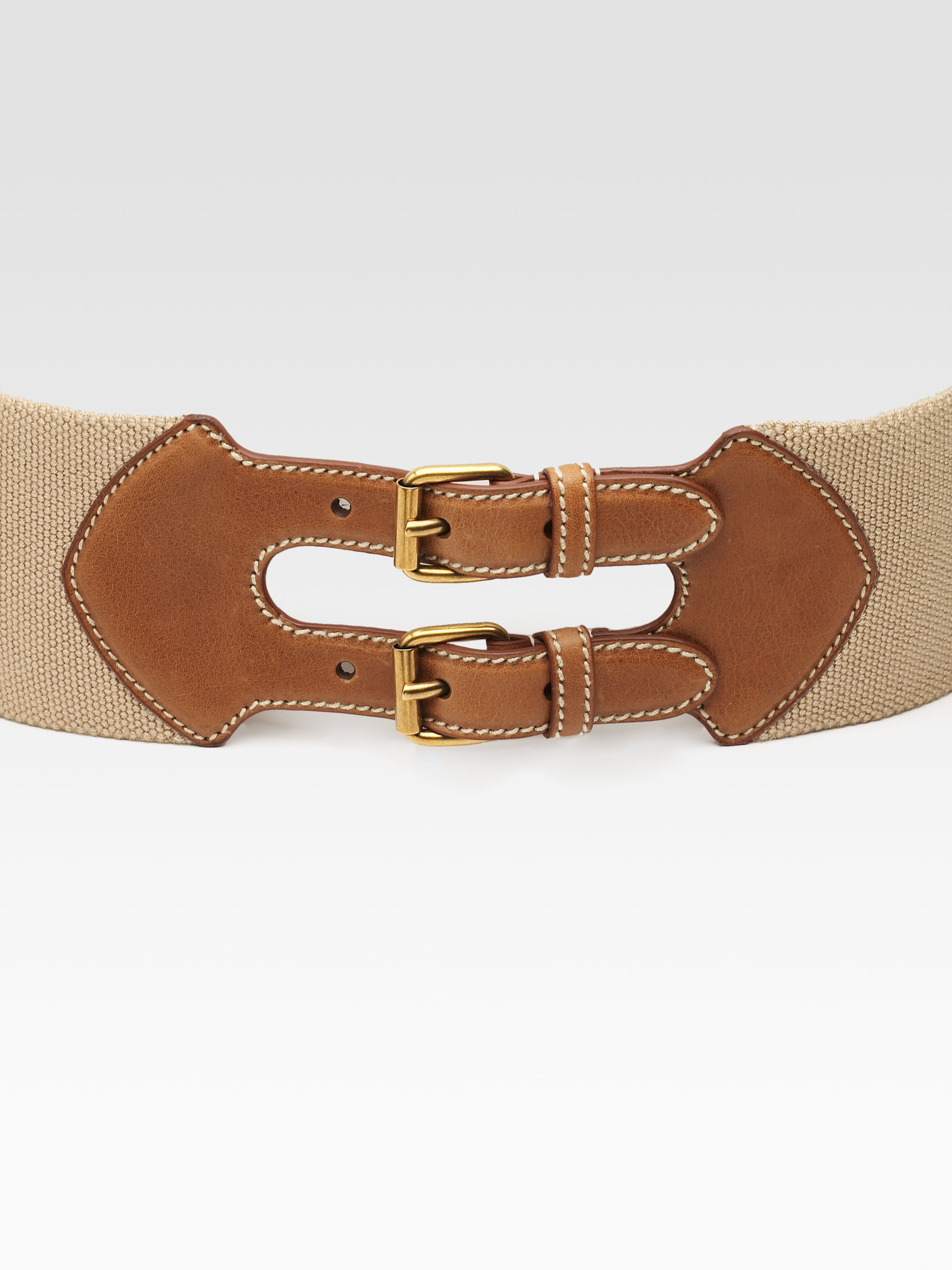 Prada Leather Accented Elastic Belt in Brown | Lyst  