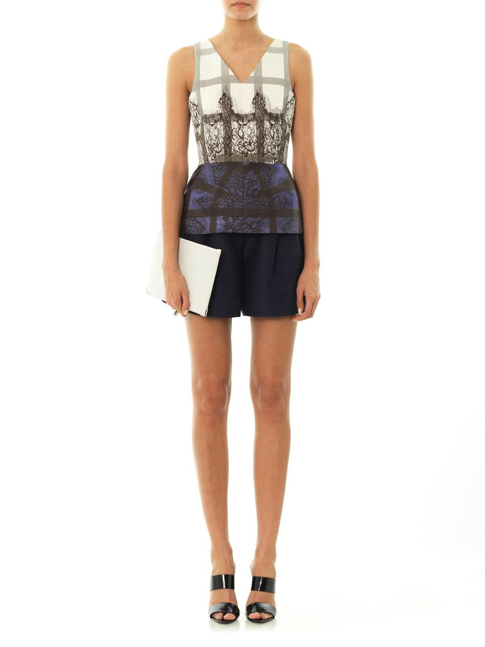 Lyst - Tibi Lace and Plaidprint Peplum Top in Blue