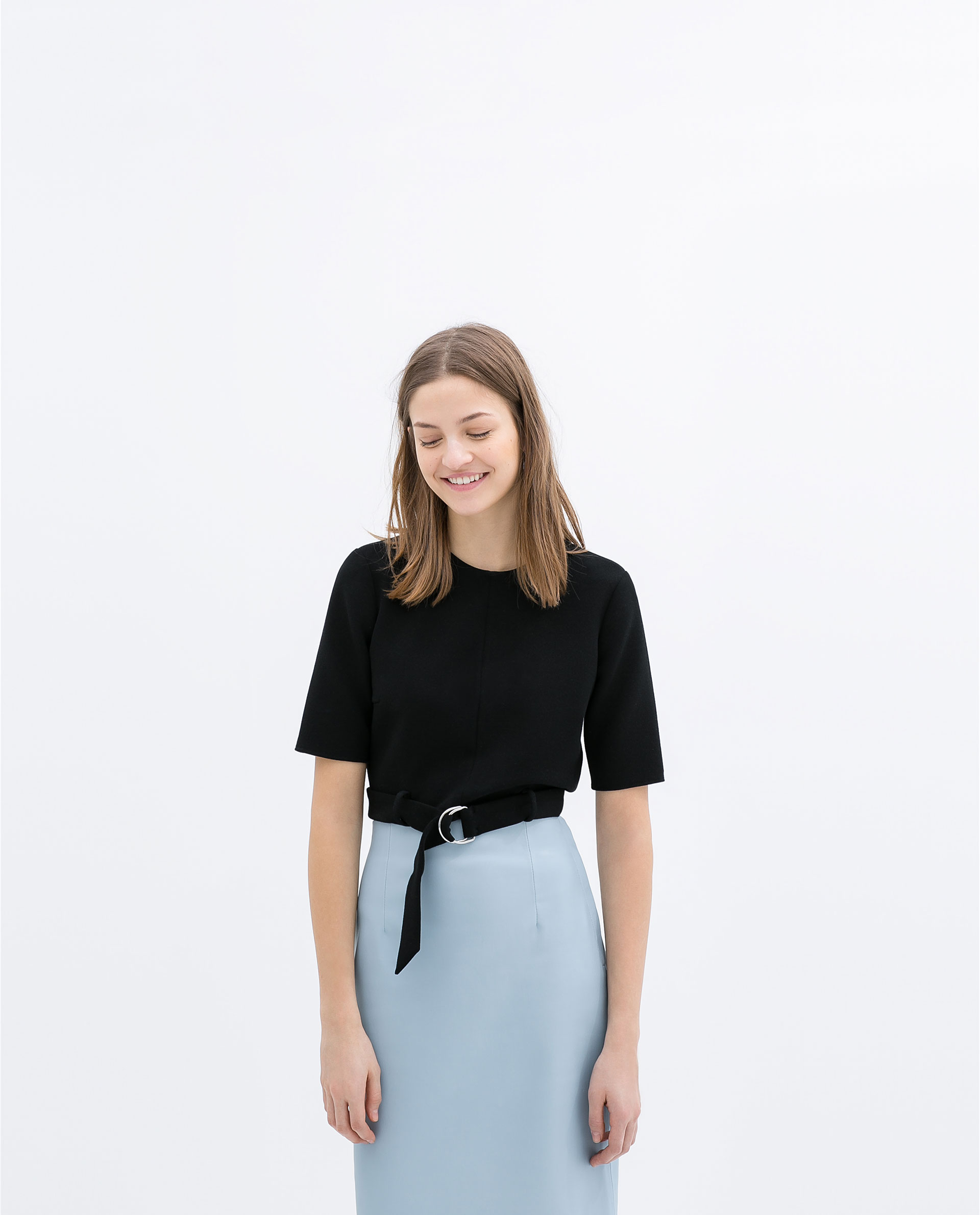 Zara Crop Top with Buckled Belt in Black | Lyst