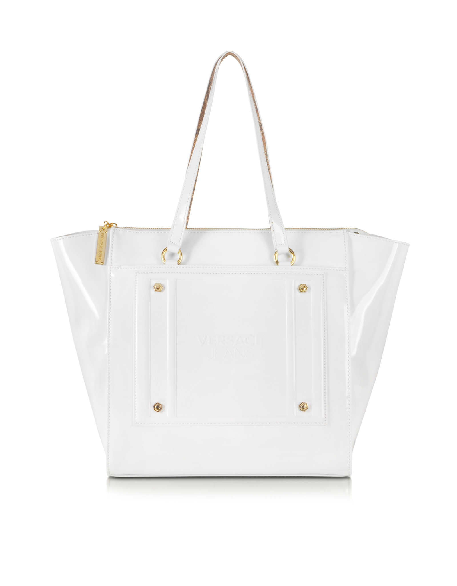 Versace Jeans White Patent Eco Leather Tote In Lyst