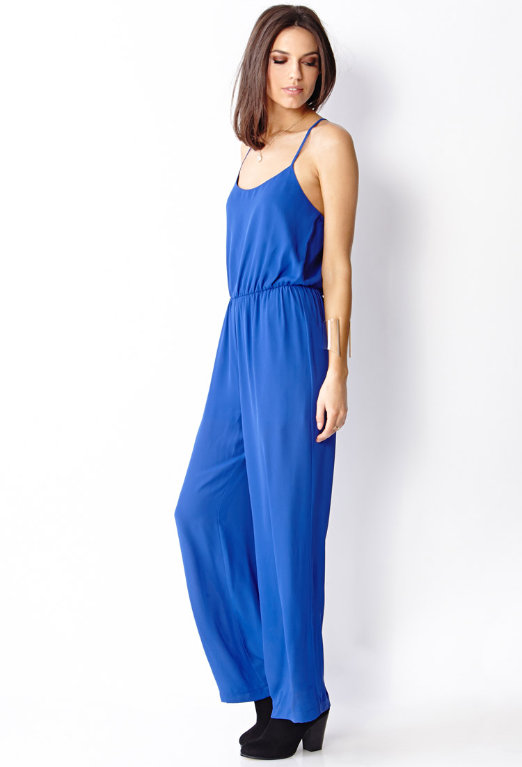 Lyst - Forever 21 Woven Long Jumpsuit in Blue