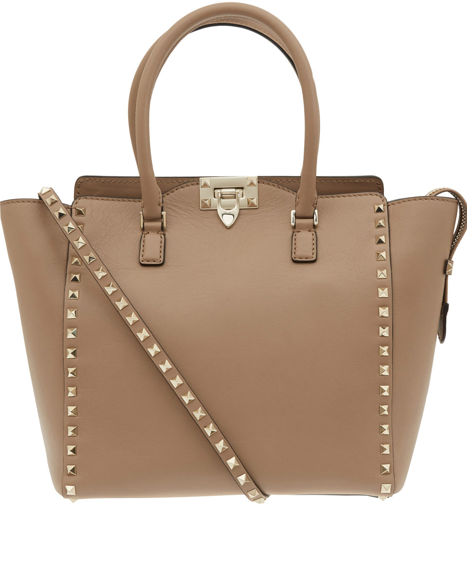 Lyst - Valentino Beige Rockstud Leather Bag in Natural