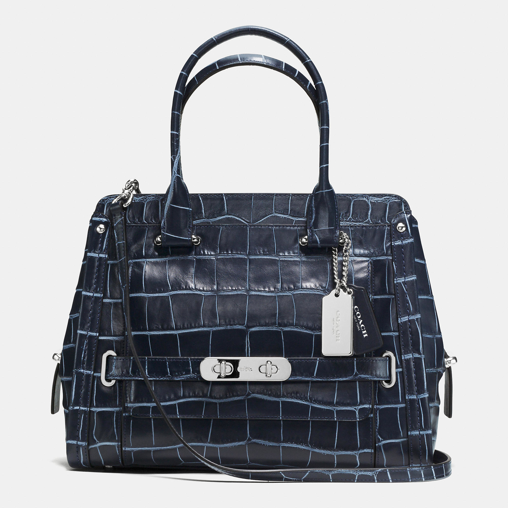 Lyst - Coach Swagger Frame Satchel In Denim Croc Embossed Leather in Blue