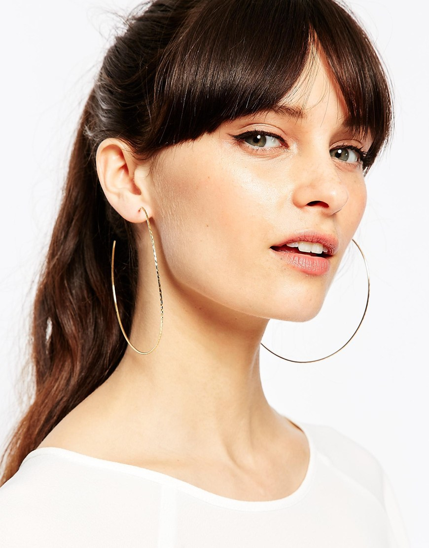 Lyst - Asos Gold Plated Sterling Silver 90mm Hammered Hoop Earrings in ...