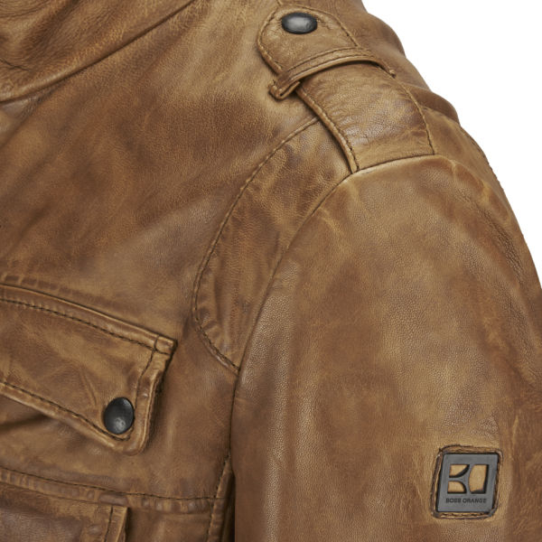 Boss Orange Mens Jump Leather Jacket In Brown For Men Lyst