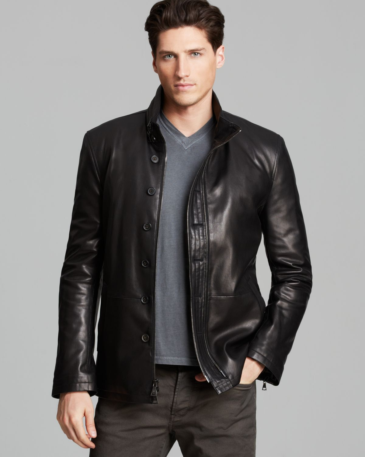 Lyst - John Varvatos Collection Double Zip Leather Jacket in Black for Men