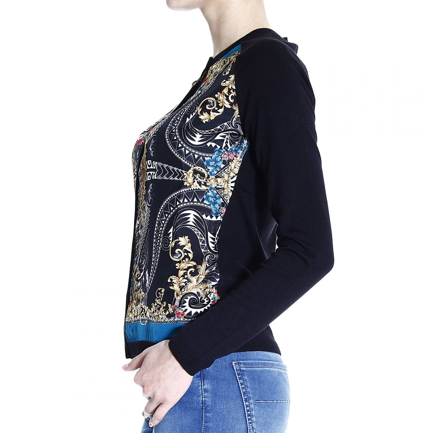  Versace  Sweater  Knit Cardigan  With Silk In Front Printed 