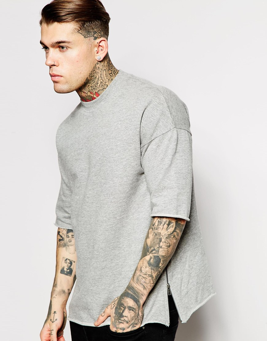Lyst - Asos Oversized Short Sleeve Sweatshirt With Side Zips in Gray ...