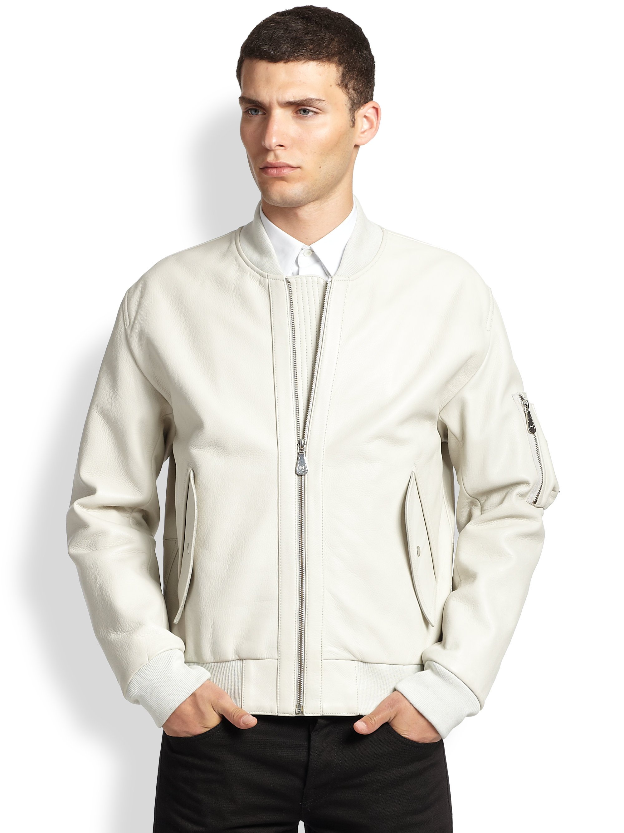 Lyst - Mcq Leather Bomber Jacket in White for Men