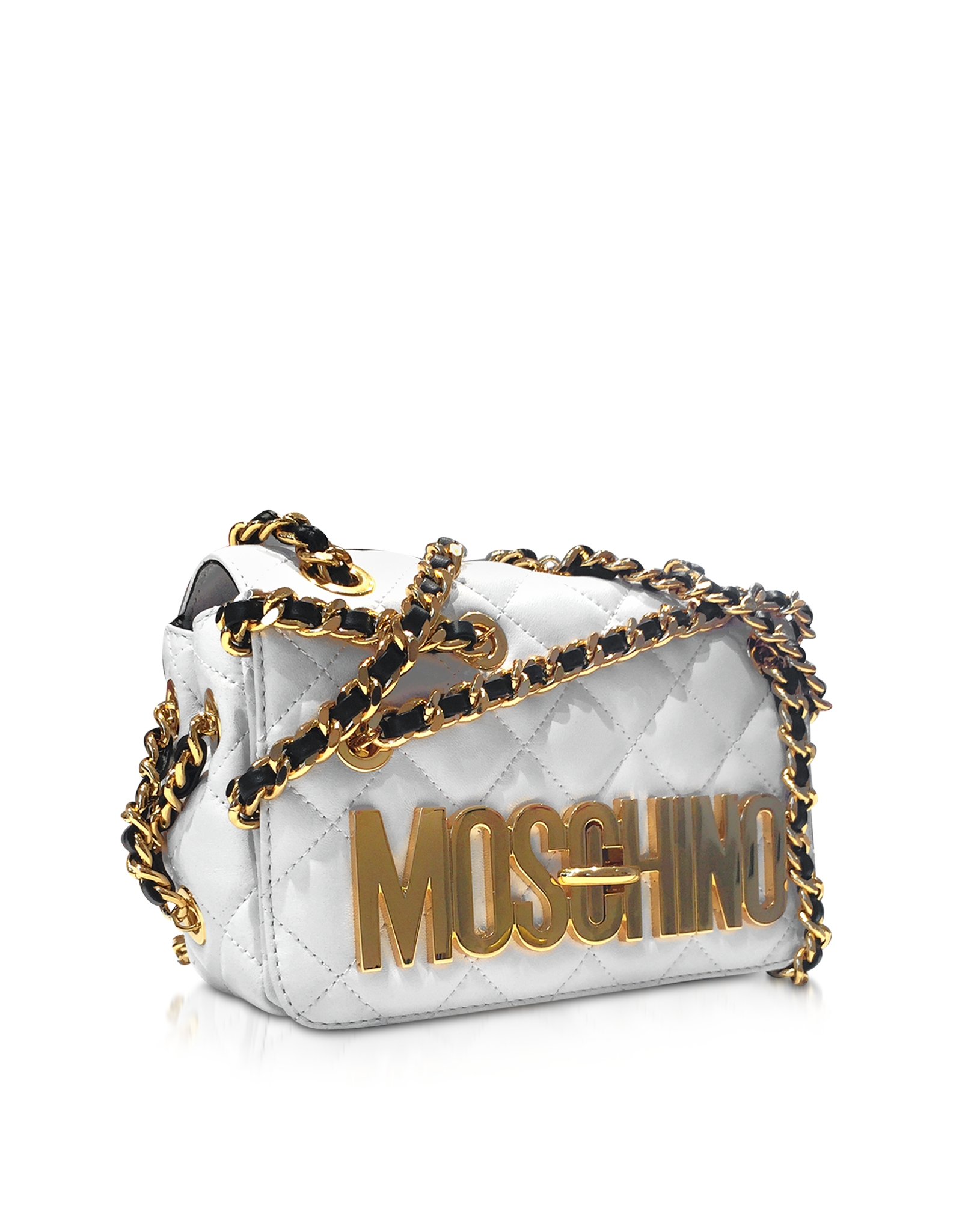 Moschino White Quilted Nappa Leather Shoulder Bag W/golden Logo And Chain Strap in White Lyst