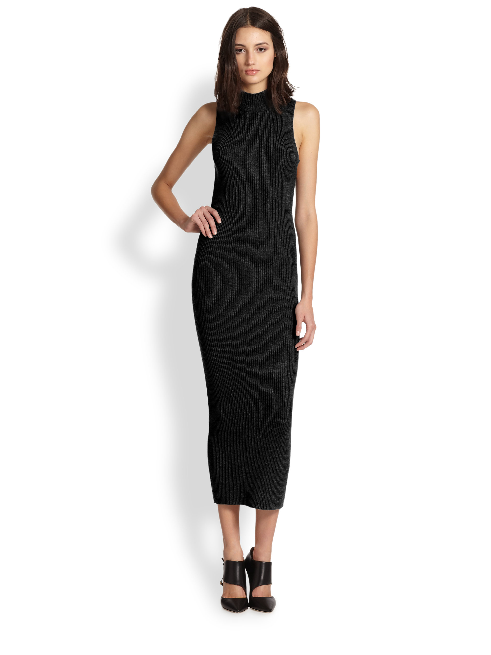 Theory Ulana Ribbed Stretch Wool Turtleneck Dress In Black Lyst 3126